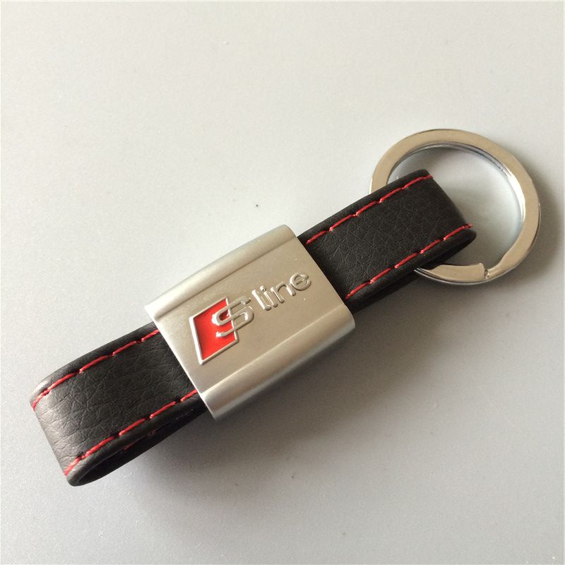 Sline Logo Black Leather Keyring Car Keychains For Audi Genuine Leather