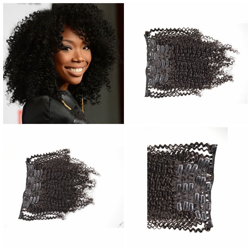 Clip In/On Hair Extensions Malaysian Human Hair Clip On Hairpieces G EASY Afro Kinky Curly Hair