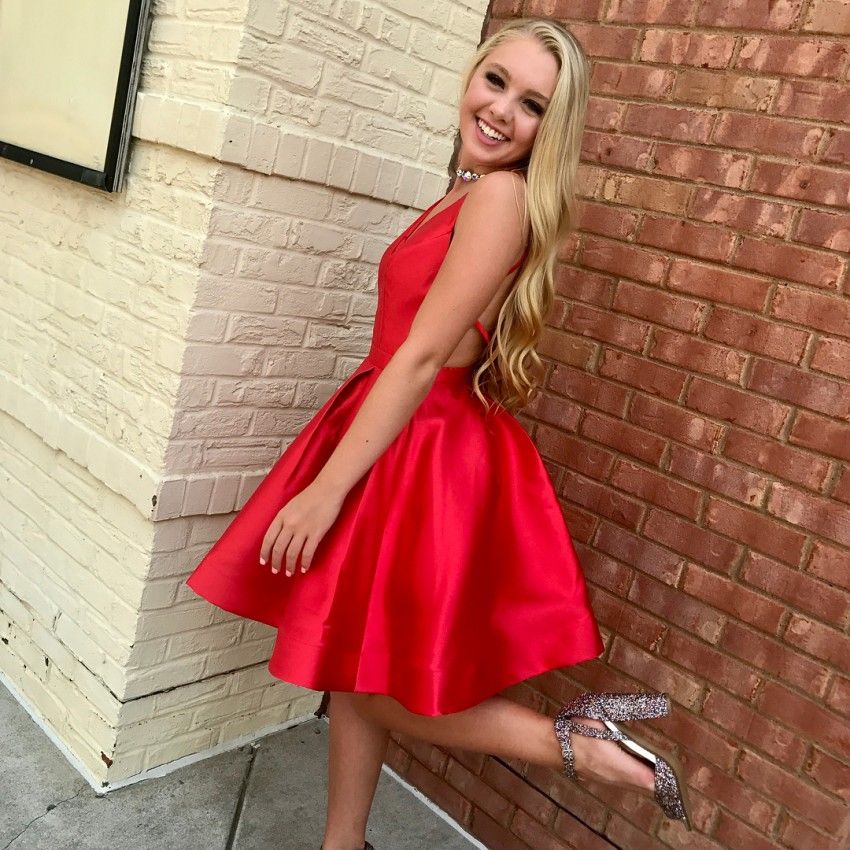 red silky short dress