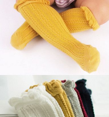 Children Socks Baby Girls Ruffle Knitting Socks Kids All Match Knee