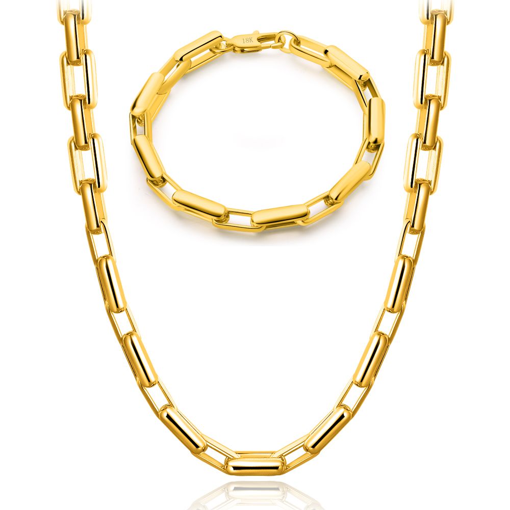 2019 Mens Necklace & Bracelet 18k Real Gold Plated Basic Gold Chains For Men Cuban Link Style ...