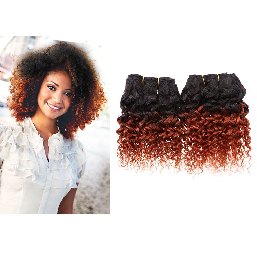 2 Bundles Cheap Afro Kinky Curly Human Hair Extension Ombre Color #1b/350 8 Inch 50g/Pc ...