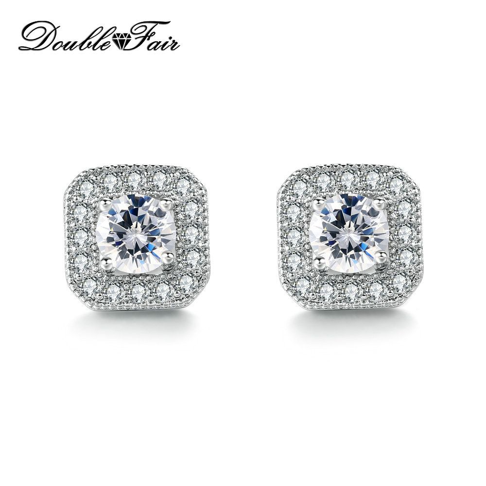 2020 Square Cut Big Imitation Crystal Stud Earring White Gold Plated