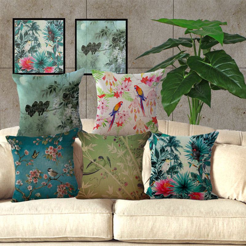 Watercolor Paintings Birds Flowers Sakura Oriental Cherry Tree