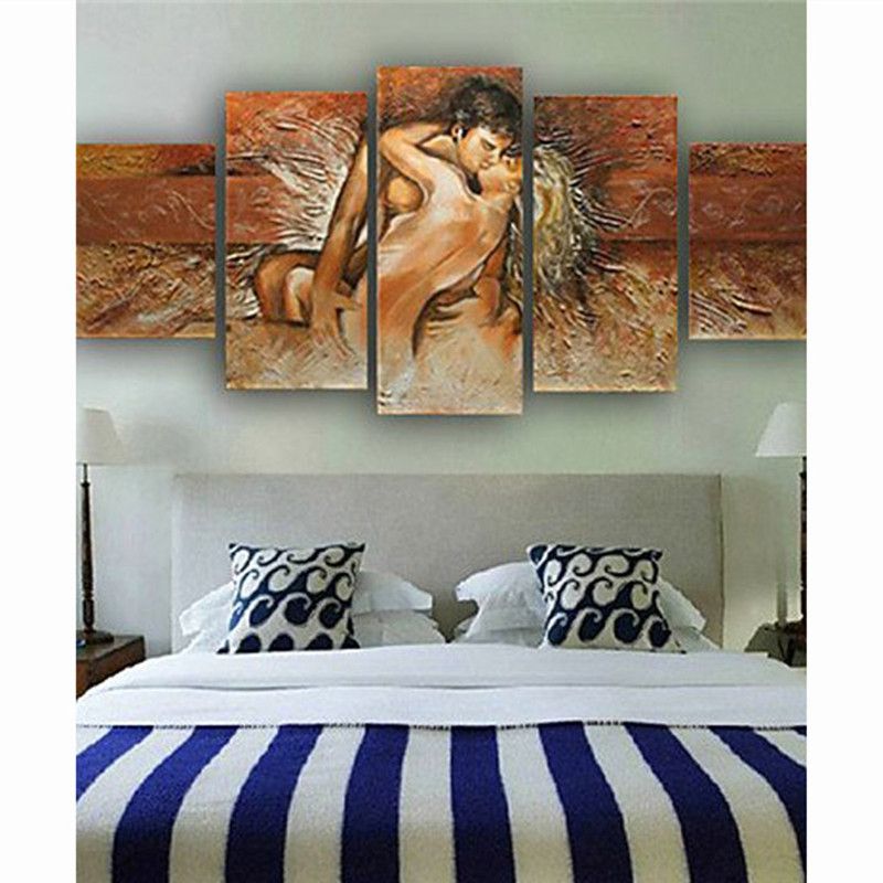 5 Panel Painting Bedroom Pictures Hand Painted Canvas Oil Paintings Sexy Nude Couple Knife Painting Modern Home Decor Wall Art