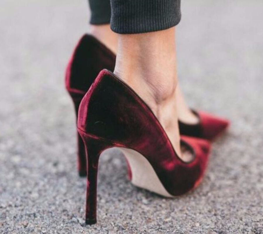 wine velvet heels