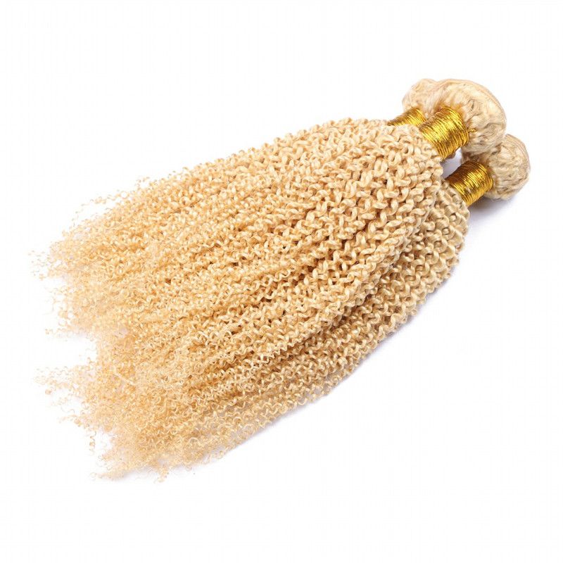 Кудрявый вьющиеся чистый #613 блондинка Малайзии человеческих волос расширения 3 шт. отбеливатель блондинка девственница Реми человеческих волос ткать пучки 10-30