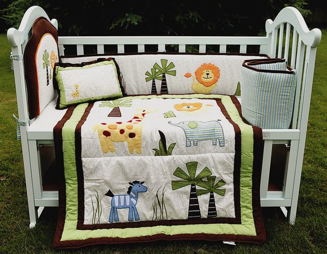 Baby Bedding Set Embroidery Lion Elephants Forest Animals Cot Baby Bedding Set Embroidery Lion Elephants Forest Animals Cot 4 Item Crib Quilt Bumper Cushion Pillow Boy Sets Full