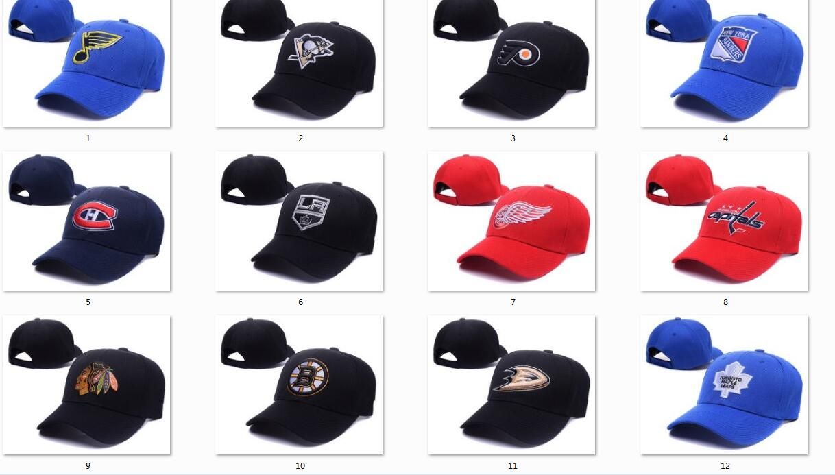 2019 New 2016 Hockey Caps Team Adjustable Hat Red Blue Black Color 12