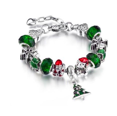 pandora style 2017 silver green crystal bead christmas father bear pandora christmas bracelet