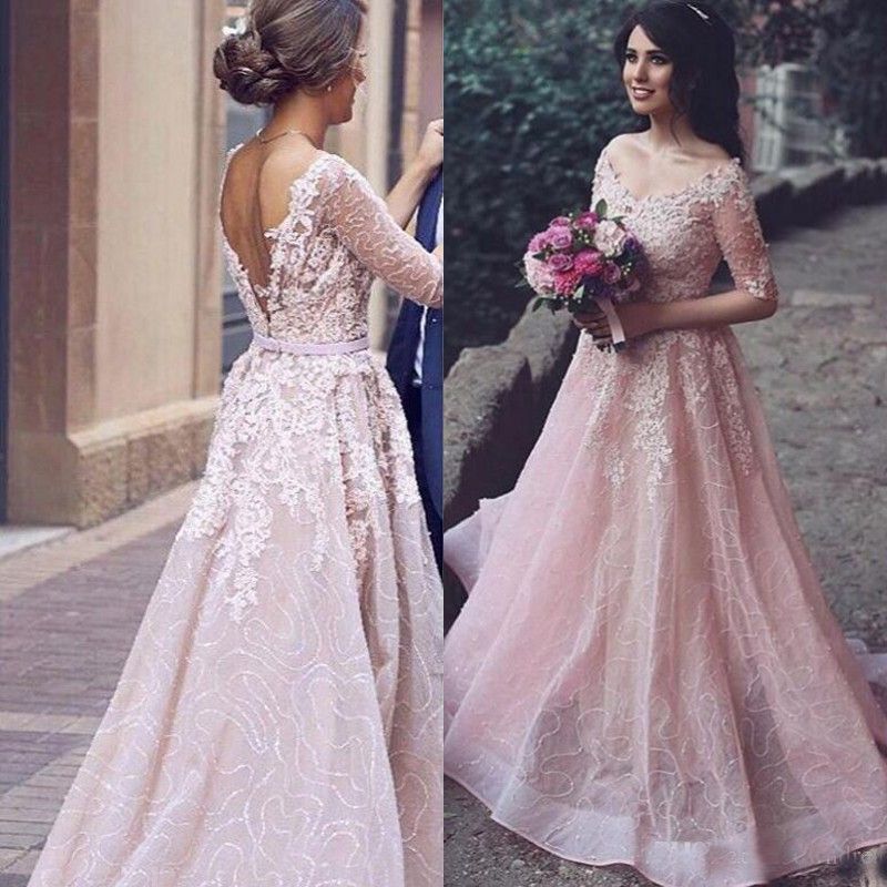 Discount Arabic 2019 Blush  Pink  Colored  Wedding  Dress  A 