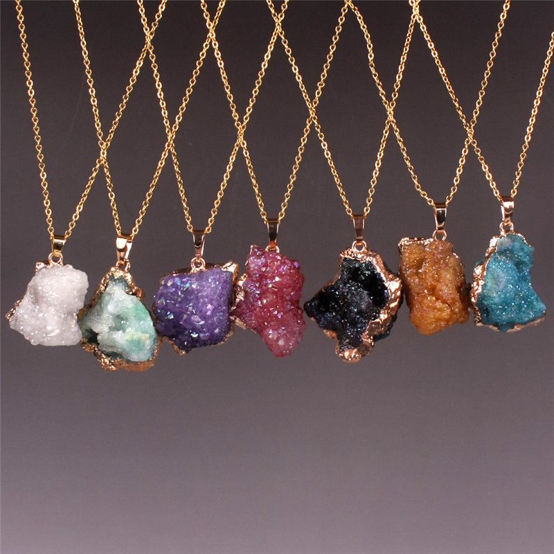 Freeform Natural Druzy Geode Amethyst Gemstone Crystal Healing Pendant