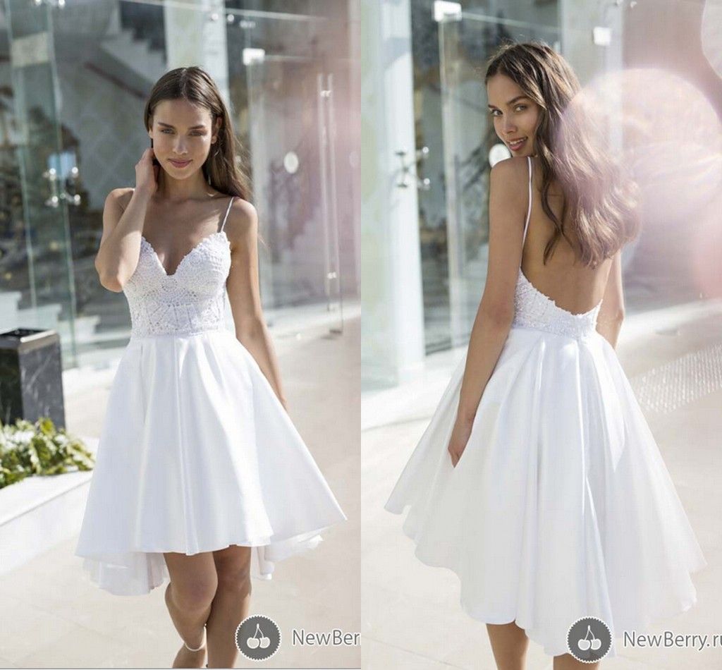 Discount Cheap Spaghetti Straps Backless Short Beach Wedding Dresses