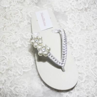 Cheap Simple Wedding Shoes White Ivory Satin Flip Flops For Beach