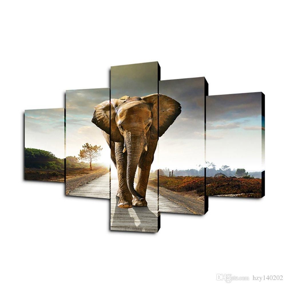 Yijiahe Dw5 Canvas Painting Art 5 Pieces Elephant Wall Pictures Print On Become Paintings To Decorate Your House Office Ect