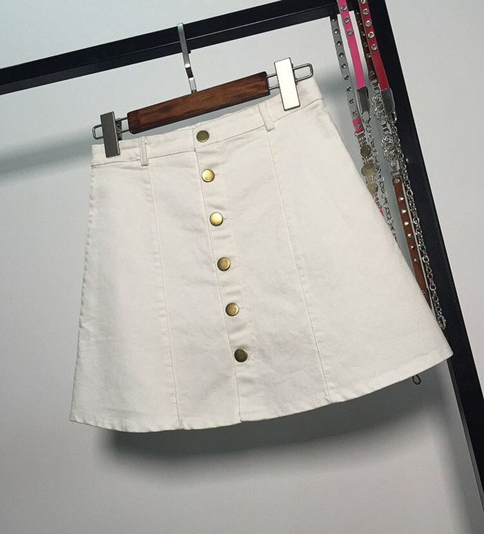 2016 Summer Denim Skirts Women Vintage High Waist Front Button All ...
