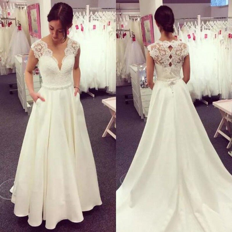 wedding dress lace top satin skirt