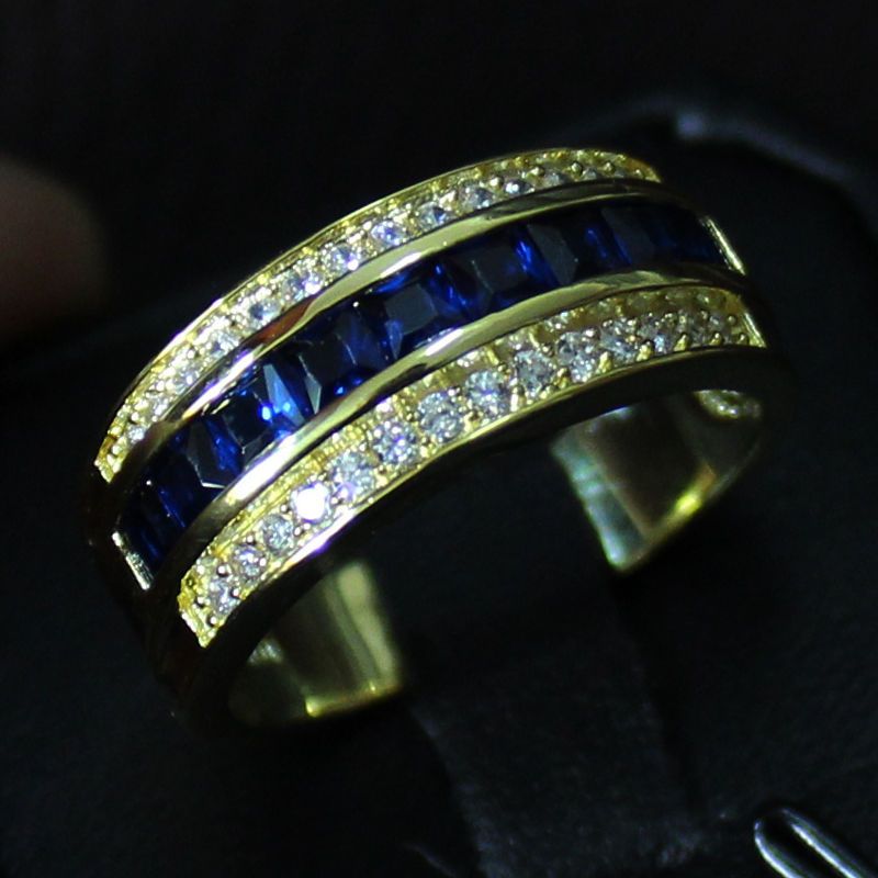classic men s blue sapphire cz paved 10kt yellow gold filled band