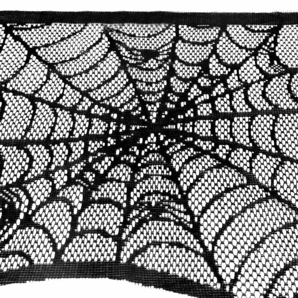 JOYIN 2 Pack Halloween Decoration Black Spiderweb Fireplace Mantle Scarf 14X80 inches 36X96 inches with Black Table Runner Lace Cover
