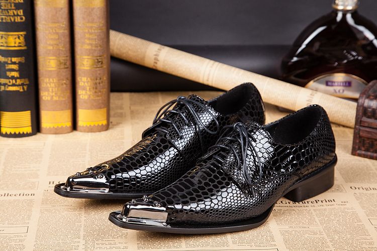 2016 Mens Genuine Leather Crocodile Lace Up Formal Casual Black Wedding ...