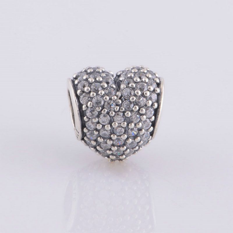 2020 Pave Heart Charms Zircon Zirkon S925 Sterling Silver Fits For