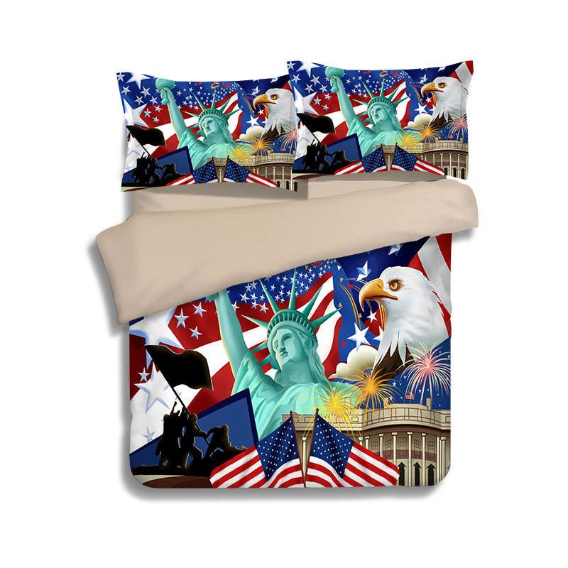 America Flag Statue Liberty Printing Bedding Sets Twin Full Queen America Flag Statue Liberty Printing Bedding Sets Twin Full Queen King Size Fabric Cotton Duvet Covers Pillow Shams Comforter Eagle Animal For