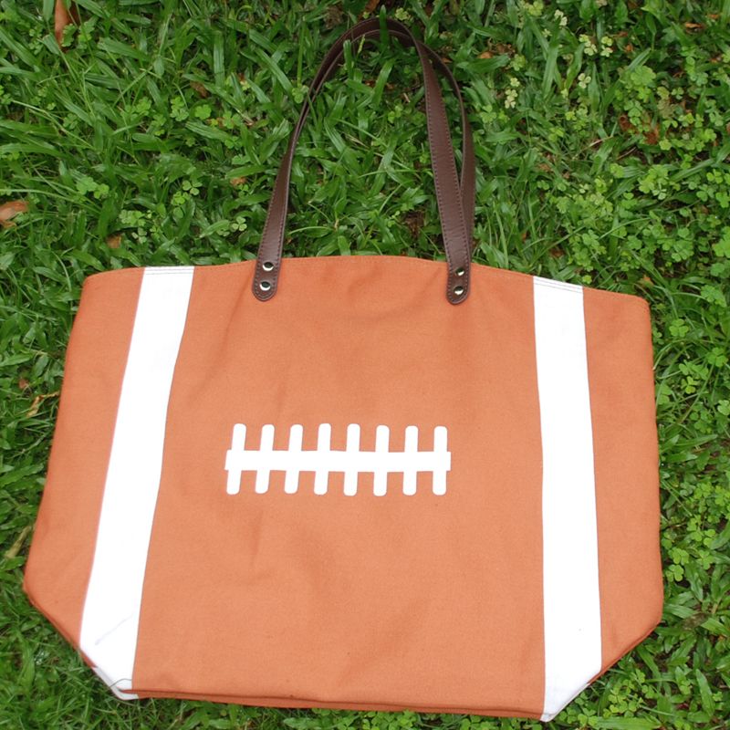 Cotton Canvas Football Tote Wholesale Blanks Football Purse With PU