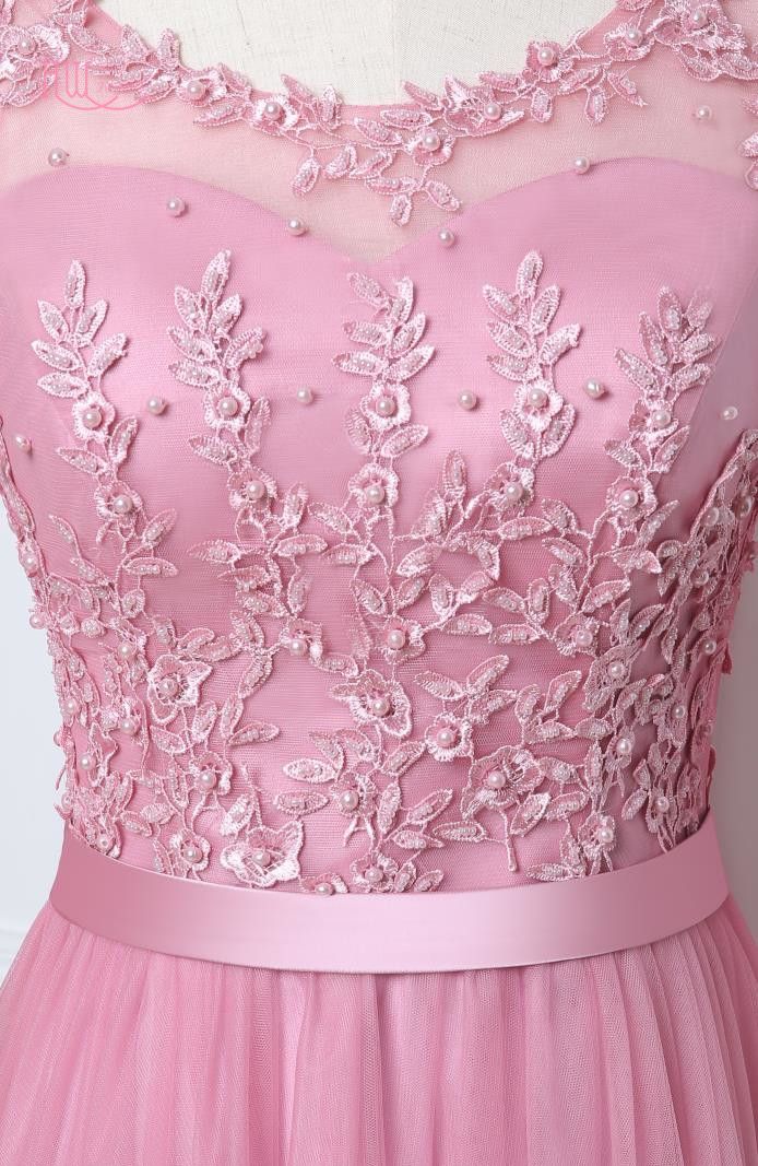 Rose Pink Real Photo Evening Gowns With Long Sleeves Lace Appliques