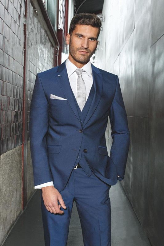 Custom Made 2017 Slim Fit Navy Blue Arabic Wedding Suit for Men Groom ...