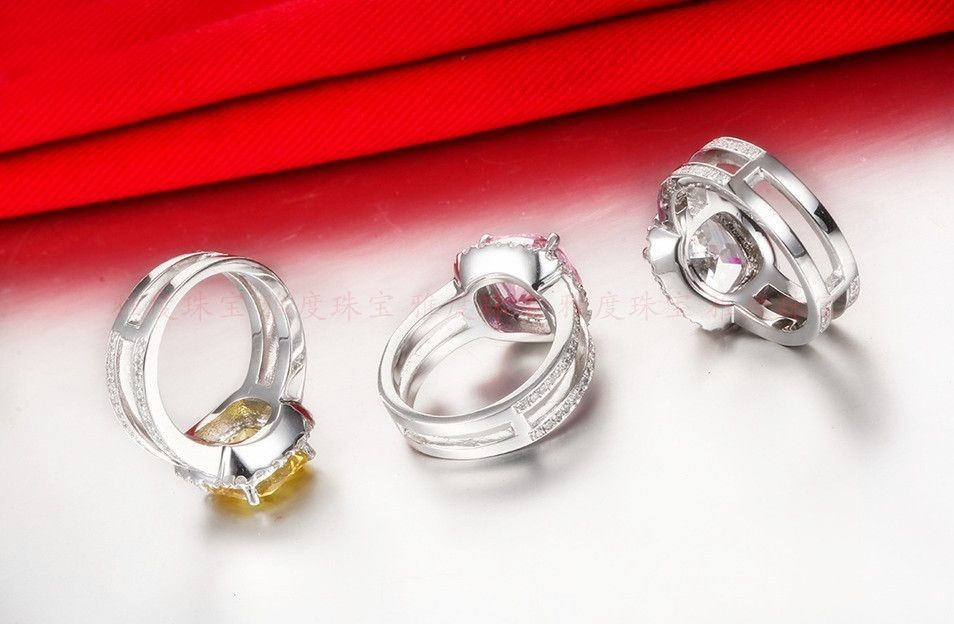 3CT وسادة مجوهرات هالو خاتم الماس الذهبي خاتم للنساء 925 الفضة الاسترليني هالو مجوهرات الذهب الأبيض اللون الدائري