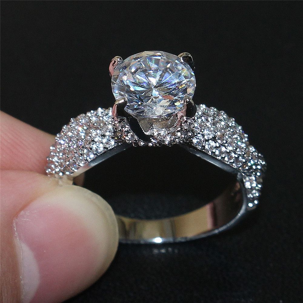 Nobles damas joyas reales 925 Sterling anillo de plata circonita compromiso boda.