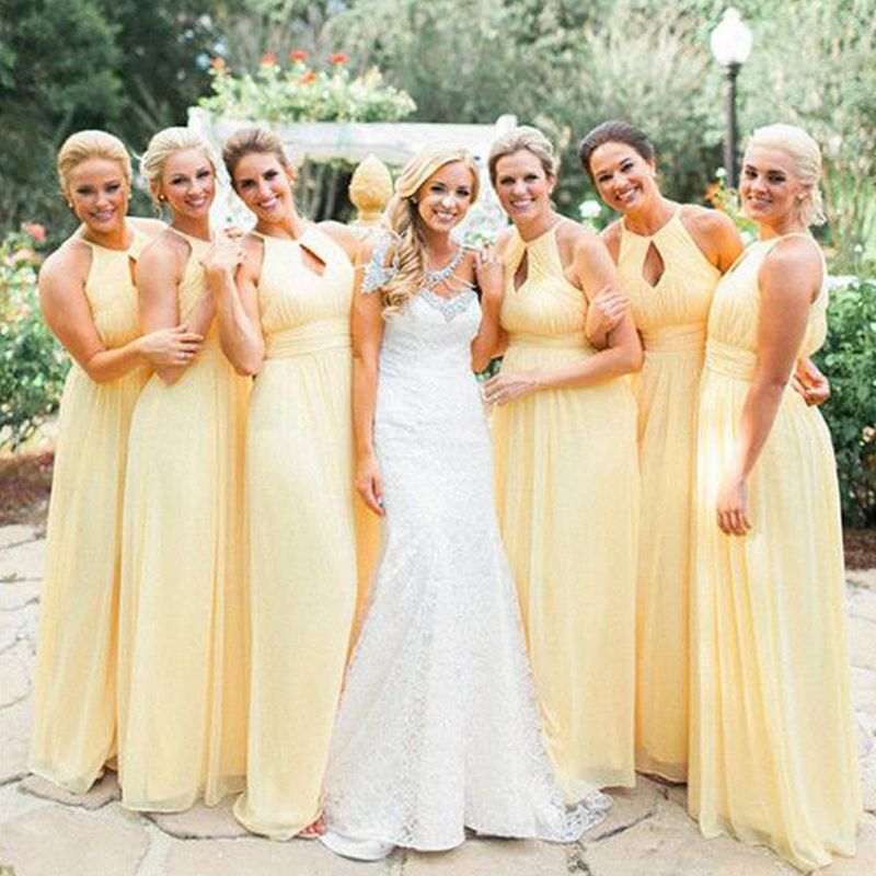 Gorgeous Long Formal Yellow Bridesmaids Dresses Beach Wedding Halter