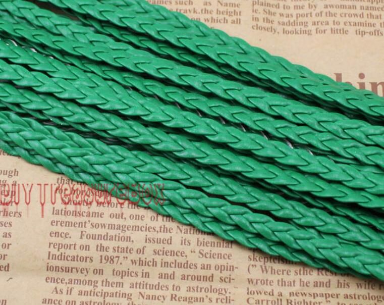 Freies Schiff 100Meters grüne flache geflochtene lederne Schnur-Schnur-Seil, Schmuck-bördelnde Schnur, für Armband-Halskette, 5mm weit