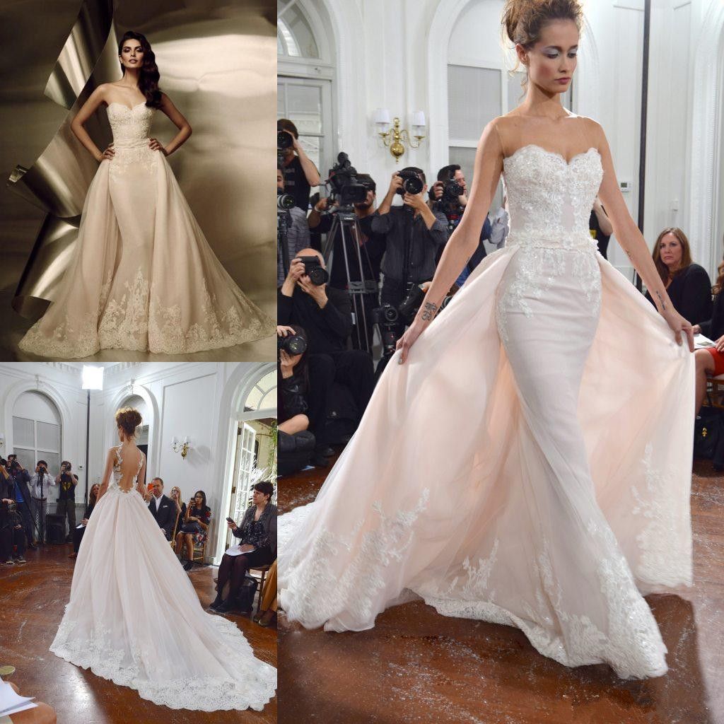 2016 Lace Wedding Dresses Detachable Train Sheer Neck Applique 2016 Lace Wedding Dresses Detachable Train Sheer Neck Applique