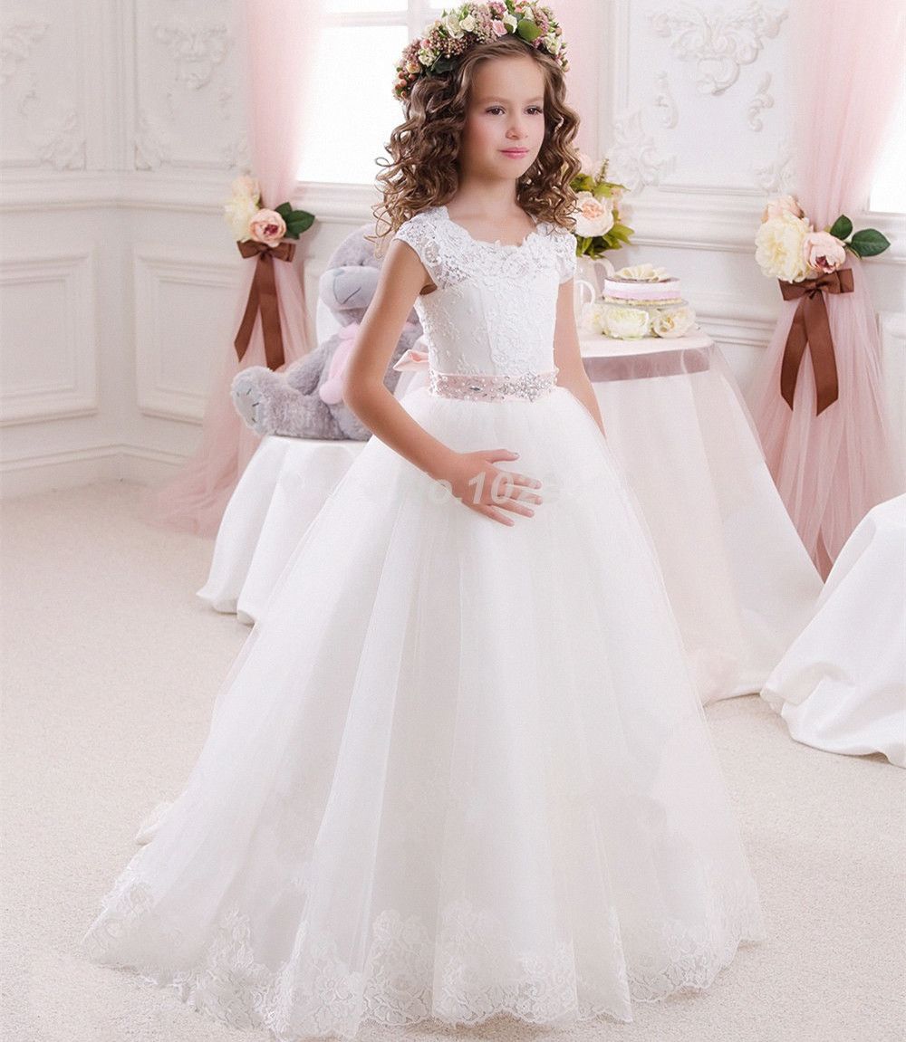 Princess Ball Gown White Lace Flower Girls Dresses For Weddings Cheap ...