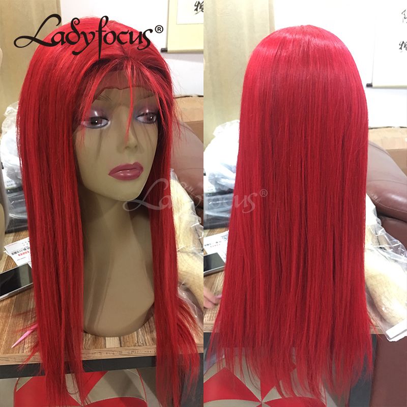 Red Full Lace Human Hair Wigs Bleached Knots With Baby Hair Natural ...