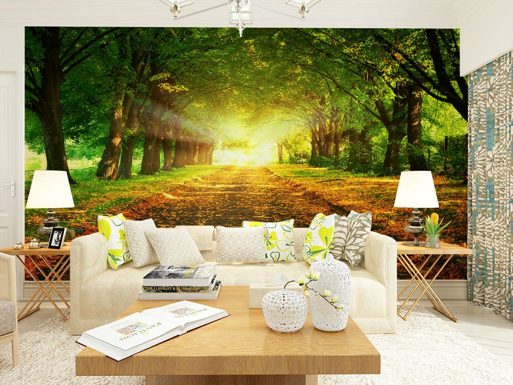 Tree Road Modern Nature Sunset Applicable To Non Woven Wallpaper