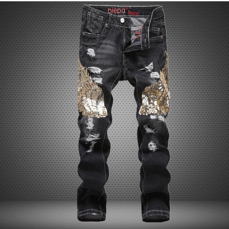Acquistare Uomini Jeans, Retro Rattoppare Il Jeans Di Patch Fori, Foro  Popolare Jeans Aderenti Dritti Pantaloni Mendicante, Black588 Economico |  Consegna Veloce E Qualità | It.Dhgate