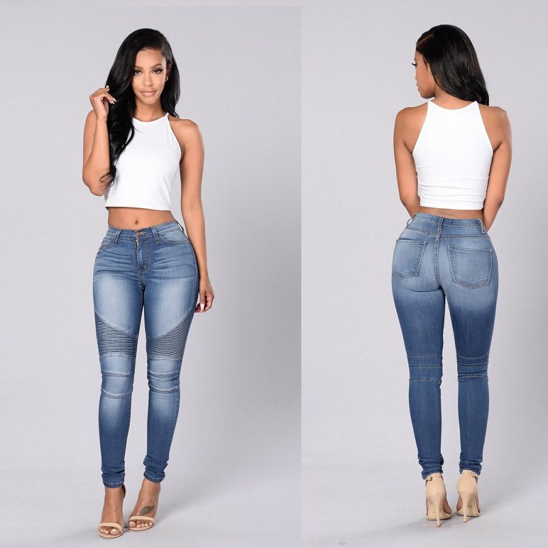 2021 Blue Jeans Women Pencil Jeans High Waist Pants Sexy Slim Elastic ...