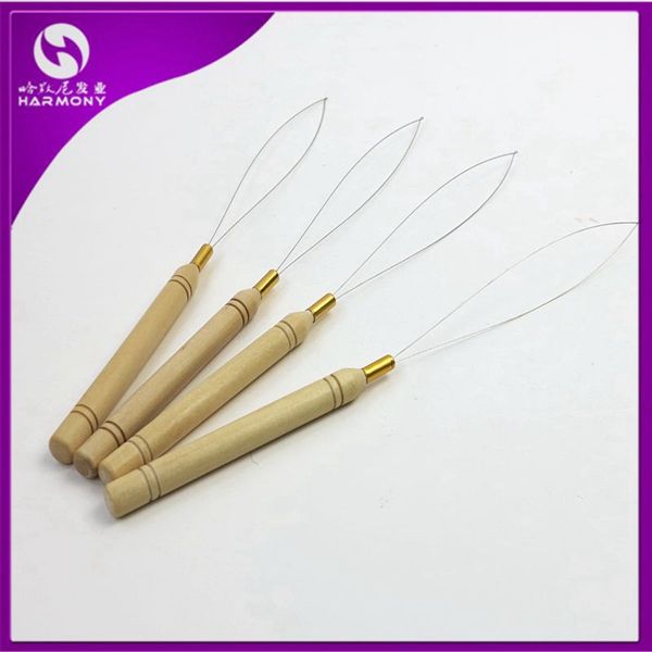 Loop Pulling Needle Micro Hair Extensions Tools For Wooden Handle Threader Crochet Steel Hook