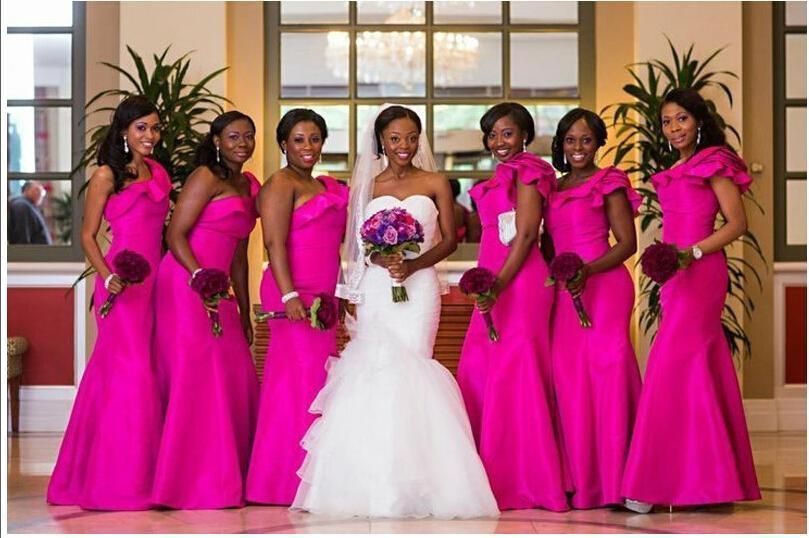 One Shoulder Fuchsia Bridesmaid Dresses ...