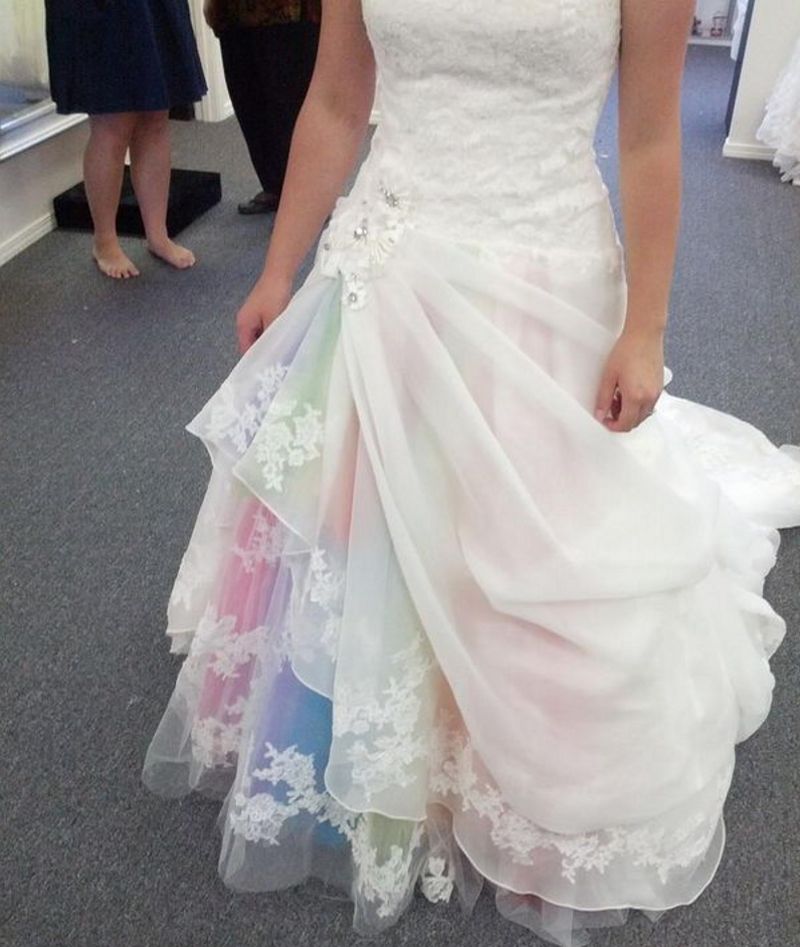 Rainbow Wedding Dresses Colored Strapless Lace Ball Gown ...