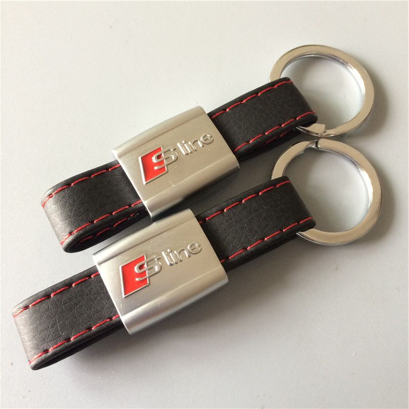 Sline Logo Black Leather Keyring Car Keychains For Audi Genuine Leather