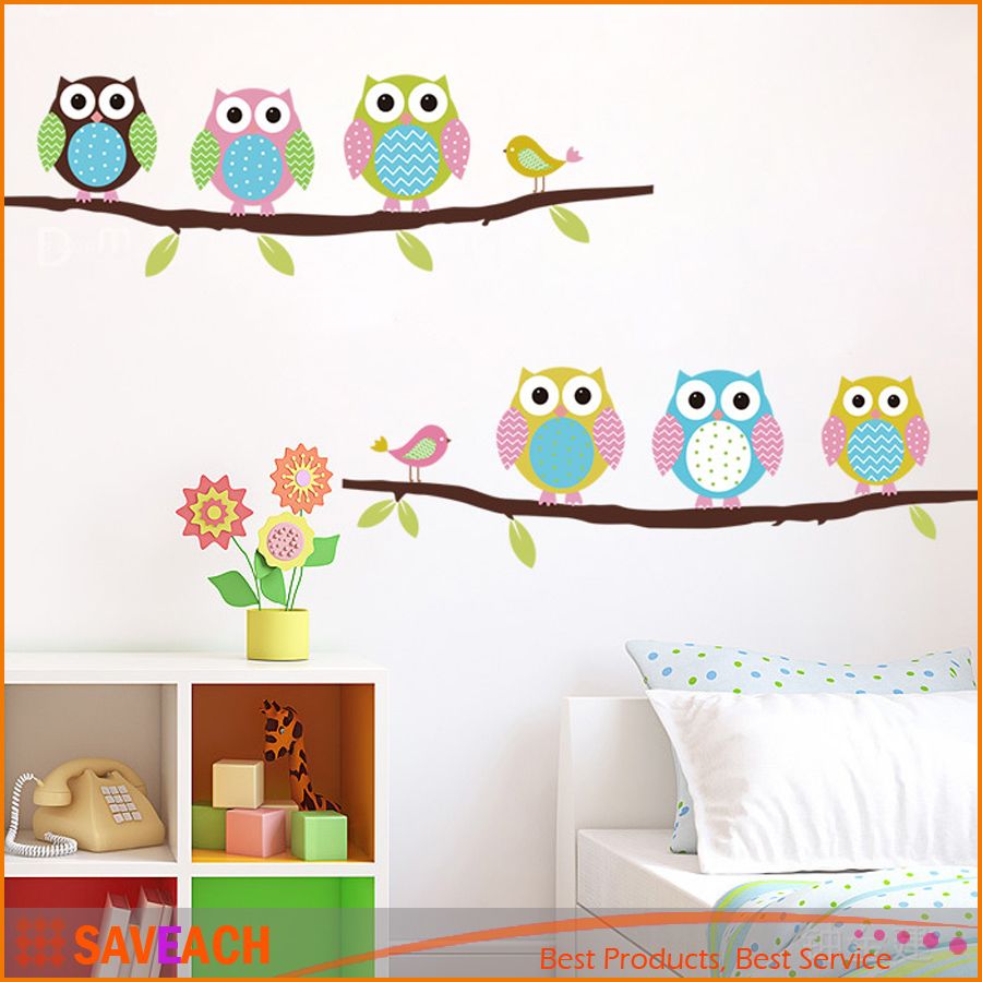 cartoon owls wall stickers for kids rooms art wall decals mural diy wallpaper home decoration pegatinas vinilos infantiles decorating stickers walls
