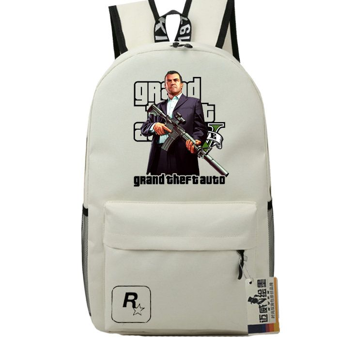 2019 Cool Role GTA Backpack V Five School Bag Casual Daypack White