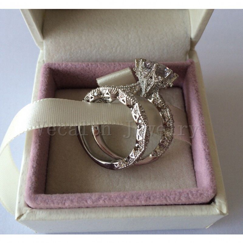 Vecalon 2016 старинные обручальные обручальные кольцевые кольца для женщин 3CT моделируемая бриллиант CZ 925 стерлингового серебранского кольца для женщин