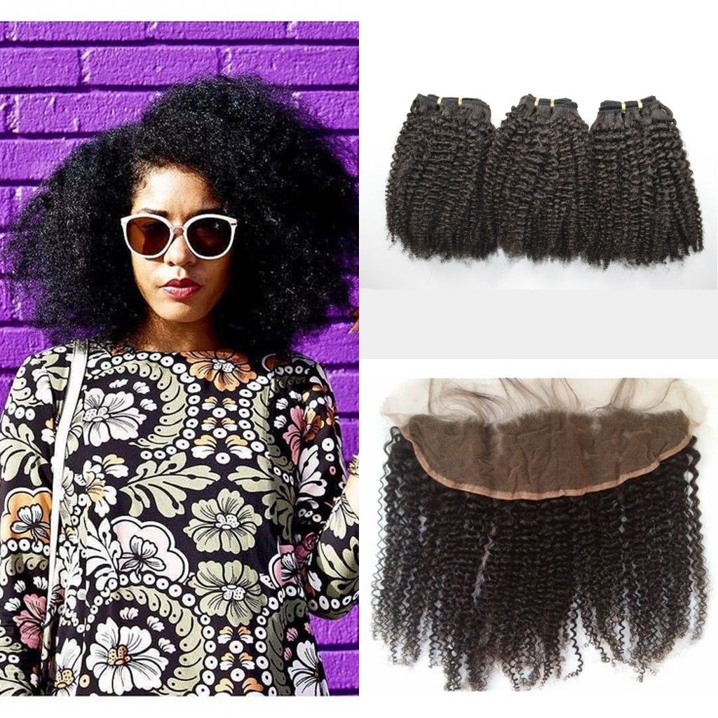 Afro Kinky Curly Full Frontal Lace Closure With Mongolian Curly