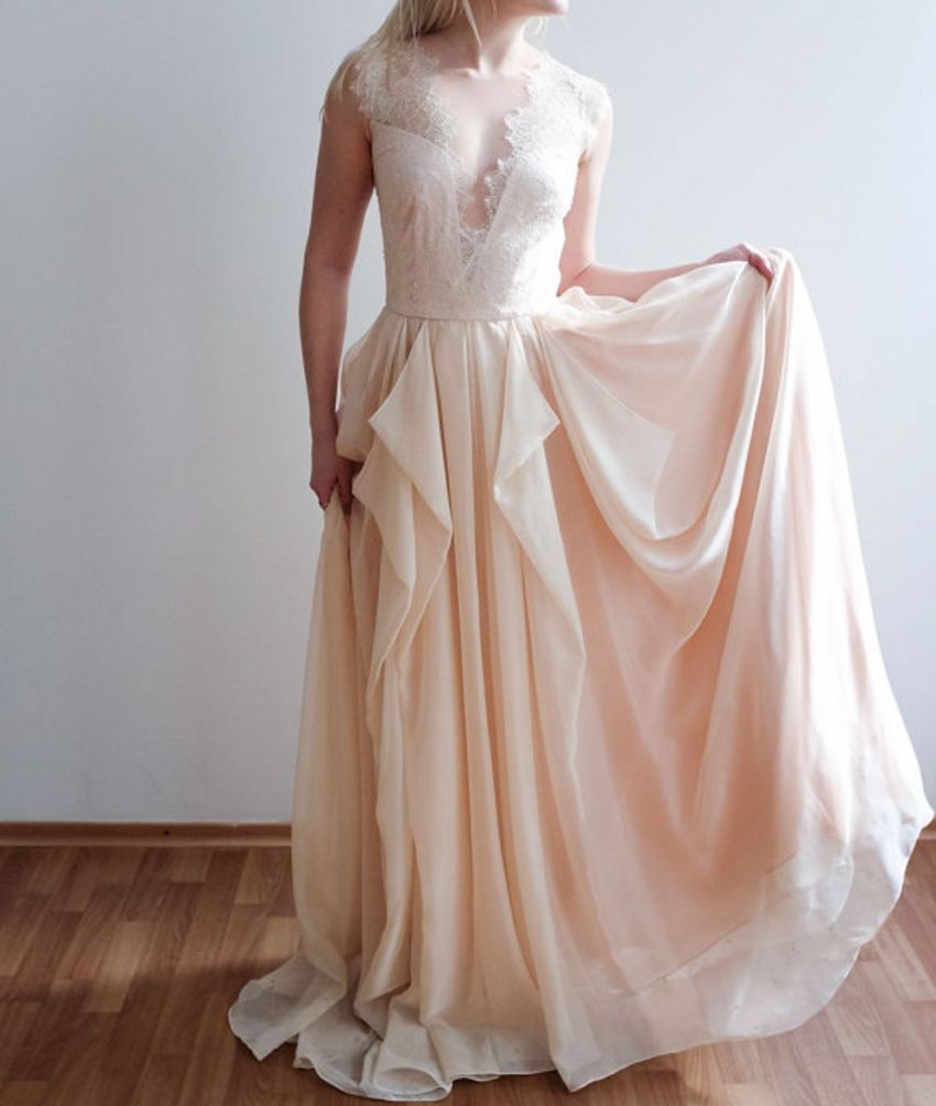 DiscountSheer Lace Blush Pink Wedding Dress 2016 Sexy