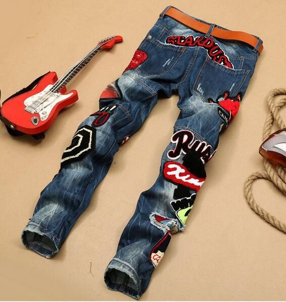 Hot MenS Designers Jeans 3d Dragon Slim 
