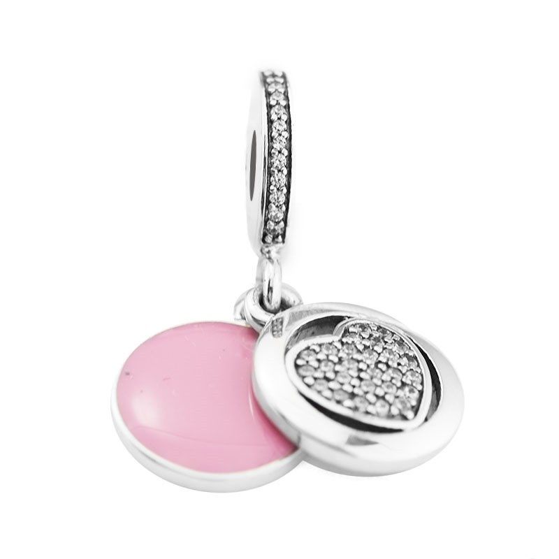 Autentico gioielli in argento sterling 925 dedicati cuore, rosa smalto charms perline si adattano braccialetti Pandora le donne